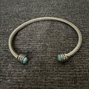 Plunder Silver-Tone Twisted Cuff Bracelet with Turquoise Ends